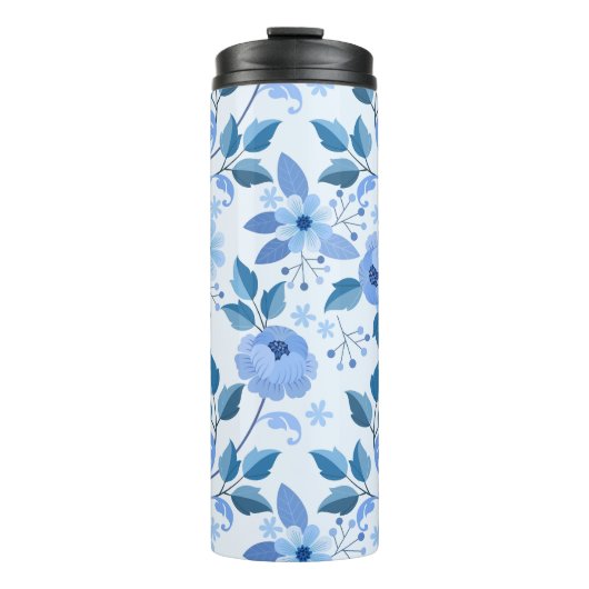 mooie blauwe Floral Design cadeau patroon voor haa Thermosbeker (Voorkant)