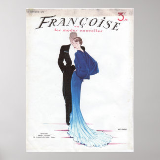 Mooie Blauwe  Franse Evening Gown Poster