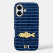 Mooie Blauwe Gehaakte Vis Garens Aangepaste Naam Case-Mate iPhone Case (Achterkant)