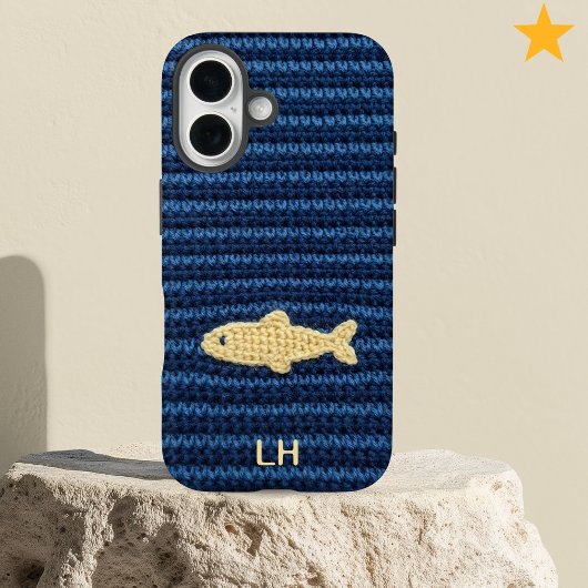 Mooie Blauwe Gehaakte Vis Garens Aangepaste Naam Case-Mate iPhone Case