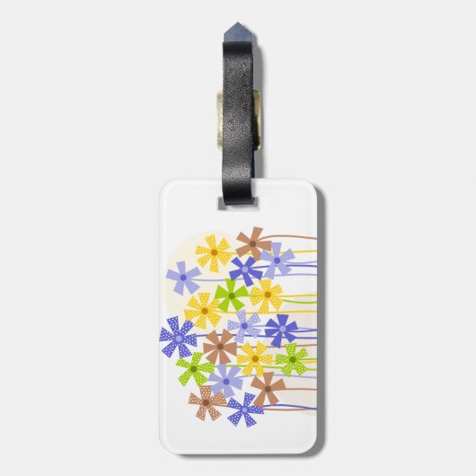 Mooie blauwe gele bruine simpele bloemen naam adre bagagelabel (Achterkant verticaal)