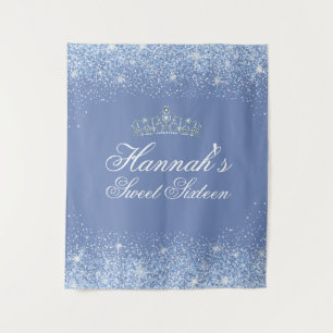Mooie Blauwe Glitter Sweet 16 Achtergrond Wandkleed