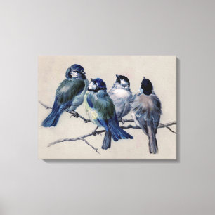 Mooie blauwe grijze vogels op een Waterverf van ee Canvas Afdruk