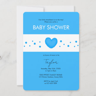 Mooie Blauwe Hart Baby Shower Uitnodiging