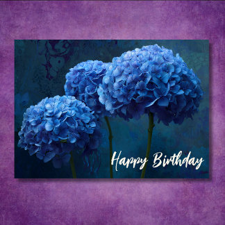Mooie Blauwe Hortensia Bloemige Botanische Verjaar Kaart