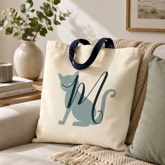 Mooie Blauwe Kat Monogram Tas