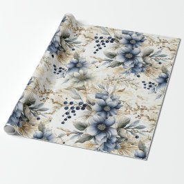 Mooie blauwe kerstballen Xmas Bloemen Cadeaupapier