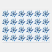 Mooie blauwe kerstbloemen inpakpapier vel (Voorkant)