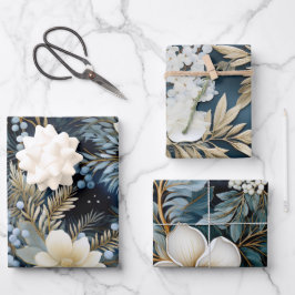 Mooie blauwe kerstmix inpakpapier vel