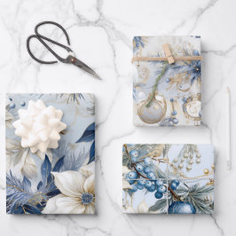 Mooie blauwe kerstmix inpakpapier vel