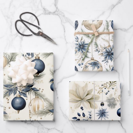 Mooie blauwe kerstmix inpakpapier vel (Voorkant)