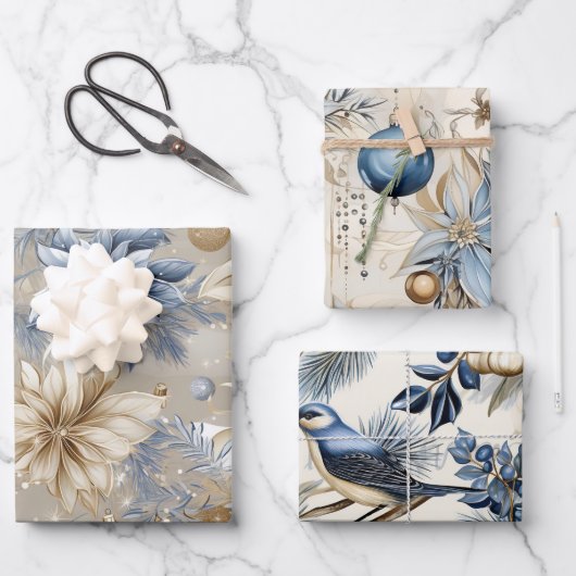 Mooie blauwe kerstmix inpakpapier vel (Voorkant)