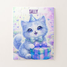 Mooie Blauwe Kitten Gepersonaliseerde Naam Legpuzz