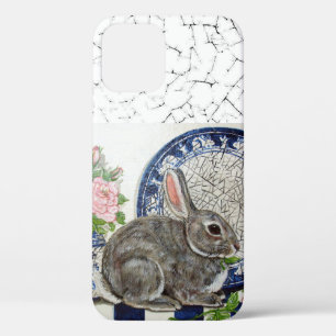 Mooie Blauwe Konijn Bloemige Dedham Delft Dier Cas iPhone 12 Hoesje