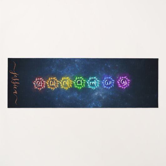 Mooie Blauwe Kosmische OM Chakra Healing Custom Yogamat (Voorkant (horizontaal))