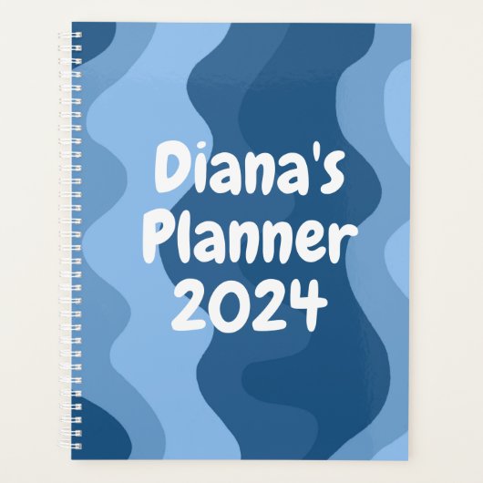Mooie blauwe krommen Stripes kleurrijk Vette KUSTM Planner (Voorkant)