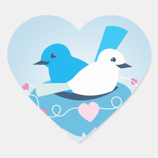 Mooie Blauwe liefdesvogels waren wit Hart Sticker (Voorkant)