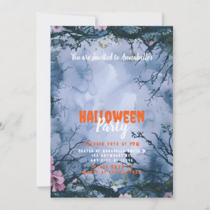 Mooie Blauwe Lucht Roze Bloemen Halloween Feest Kaart
