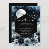 Mooie blauwe maanverlichte bruiloft save the date (Voorkant / Achterkant)