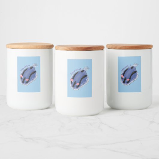 Mooie blauwe naaktfoto cartoon voedselcontainer etiket (Flessen)