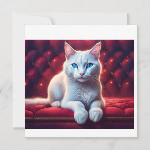 Mooie blauwe ogen albino kat op exotische rode ban kaart