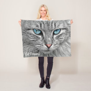 Mooie blauwe ogen grijs en witte kat fleece deken