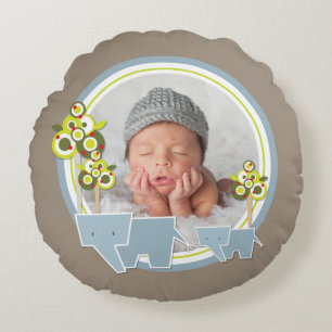 Mooie Blauwe Olifanten Bos Baby Jongen Foto Rond Kussen