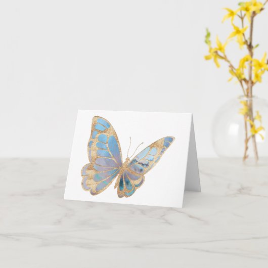 Mooie Blauwe, Paarse en Zilveren Vlinder BLANK Kaart (Gele Bloem)