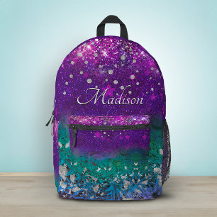 Mooie blauwe paarse ombre glitter monogram gedrukt bedrukte rugzak