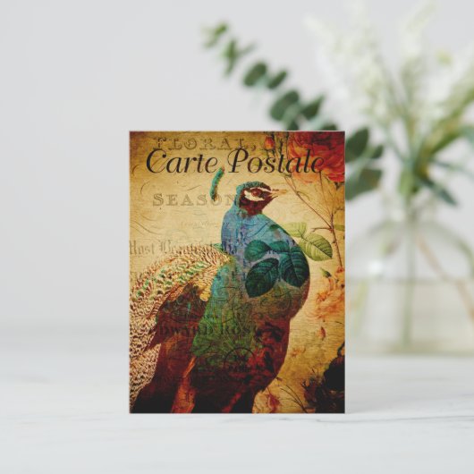 mooie blauwe pacock Floral Frans Briefkaart (Staand voorkant)