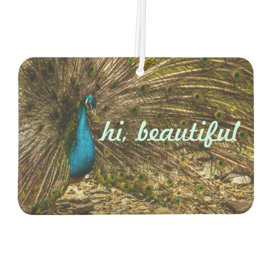 Mooie blauwe pacock met open staartopperen luchtverfrisser (Achterkant)