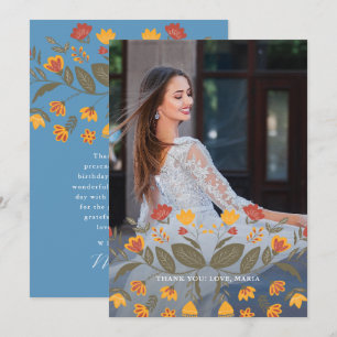 Mooie blauwe quinceanera fiesta dank u foto kaart