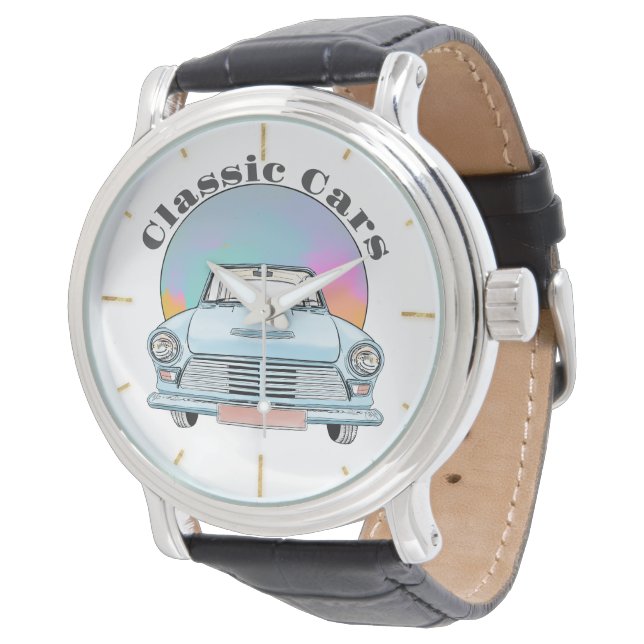 Mooie blauwe Retro Classic auto Horloge (Gekanteld)