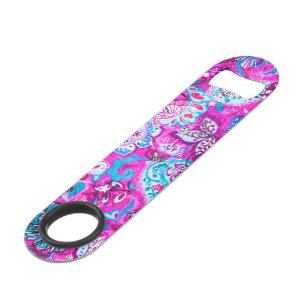 Mooie blauwe roze bloemen patronen speed flessenopener