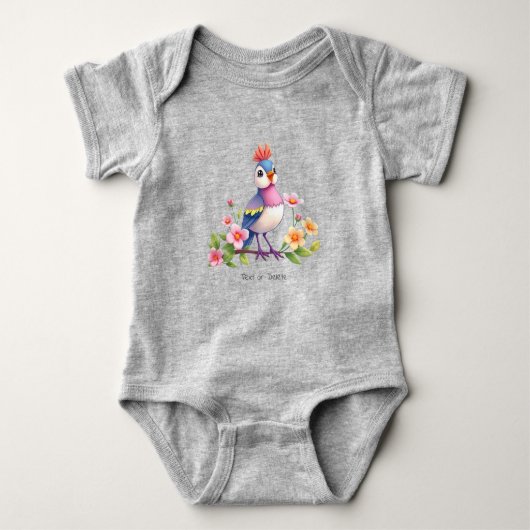 Mooie Blauwe Roze Vogel Bloemige Baby Bodysuit (Voorkant)