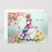 Mooie Blauwe Roze Vogel Bloemige Postkaart (Voorkant / Achterkant)