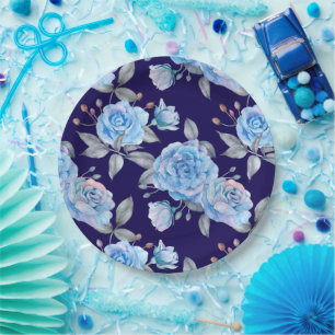 Mooie blauwe rozen, marineblauwe achtergrond, papieren bordje