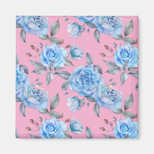 Mooie blauwe rozen, pastelroze achtergrond, magneet