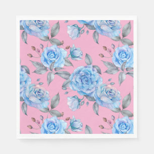 Mooie blauwe rozen, pastelroze achtergrond, servet