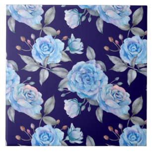 Mooie blauwe rozen, pastelroze achtergrond, tegeltje