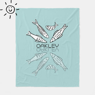 Mooie Blauwe Sardientjes Reflectie Doodle Aangepas Fleece Deken