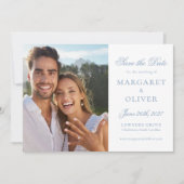 Mooie Blauwe Script Foto Save The Date Kaart (Voorkant)