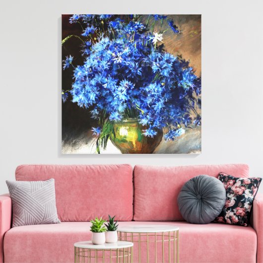 Mooie blauwe sierbloemen canvas afdruk (Insitu (Woonkamer))