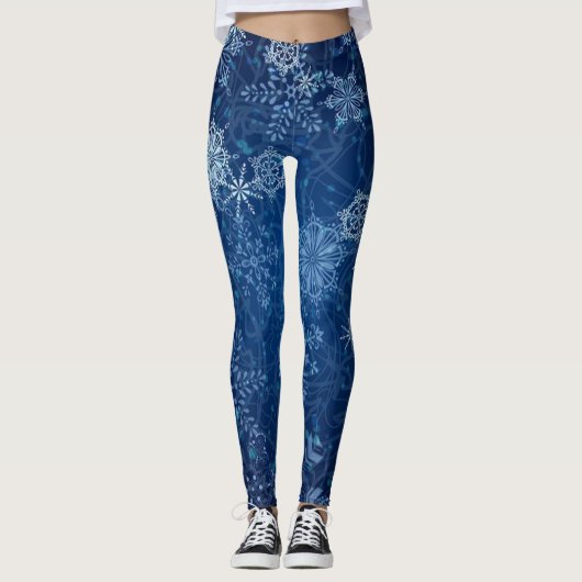 Mooie Blauwe Snowflake Leggings! Leggings (Voorkant)