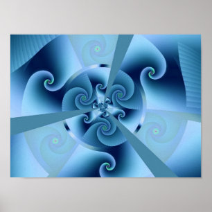 Mooie Blauwe Spiral Fine Fractal Art Poster