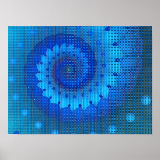 Mooie Blauwe Spiral Fine Fractal Art Poster (Voorkant)