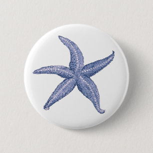 Mooie Blauwe Starfish Illustratie Ronde Button 5,7 Cm