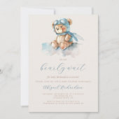 Mooie Blauwe Teddibeer QR Code Jongens Baby Shower Kaart (Voorkant)