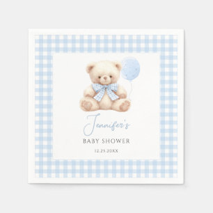 Mooie blauwe teddybeer met strik ballon baby jonge servet