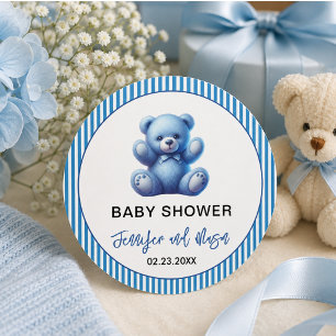 Mooie Blauwe Teddybeer Vintage Baby Jongensfeestje Ronde Sticker